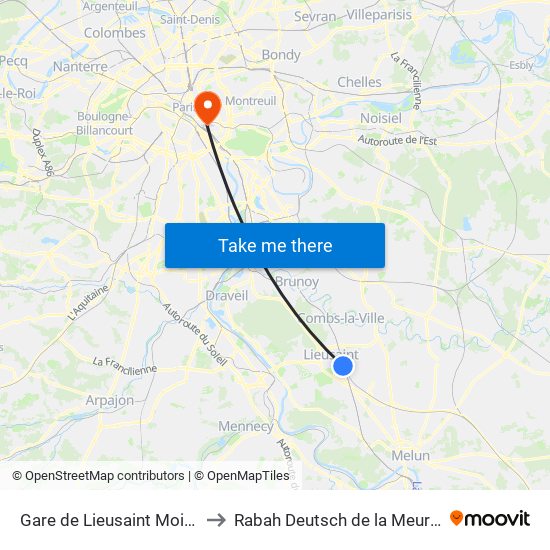 Gare de Lieusaint Moissy to Rabah Deutsch de la Meurthe map