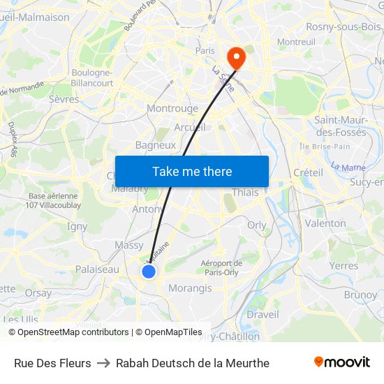 Rue Des Fleurs to Rabah Deutsch de la Meurthe map