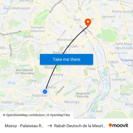 Massy - Palaiseau RER to Rabah Deutsch de la Meurthe map