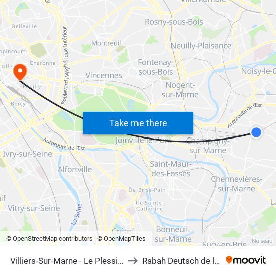 Villiers-Sur-Marne - Le Plessis-Trévise RER to Rabah Deutsch de la Meurthe map