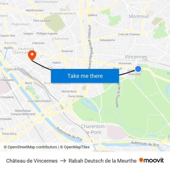 Château de Vincennes to Rabah Deutsch de la Meurthe map