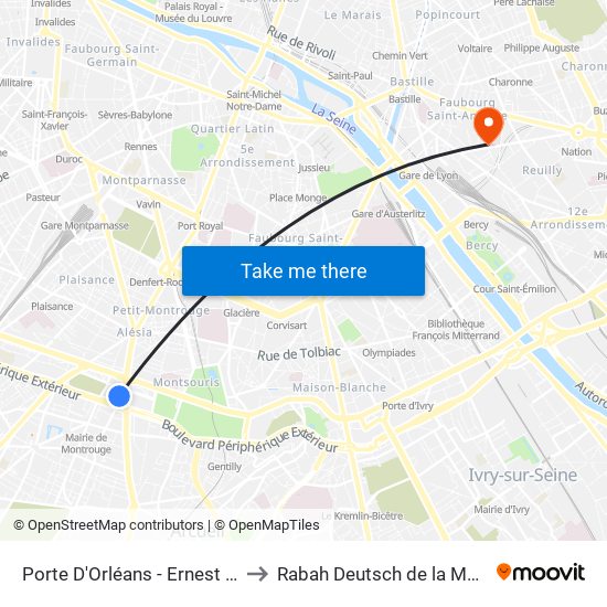 Porte D'Orléans - Ernest Reyer to Rabah Deutsch de la Meurthe map