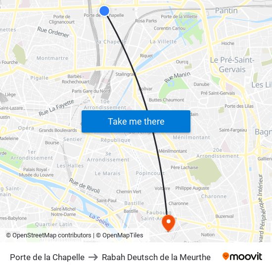 Porte de la Chapelle to Rabah Deutsch de la Meurthe map