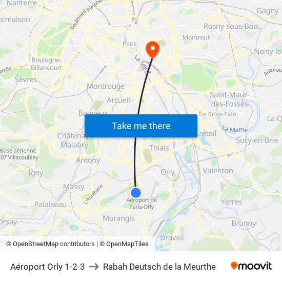 Aéroport Orly 1-2-3 to Rabah Deutsch de la Meurthe map