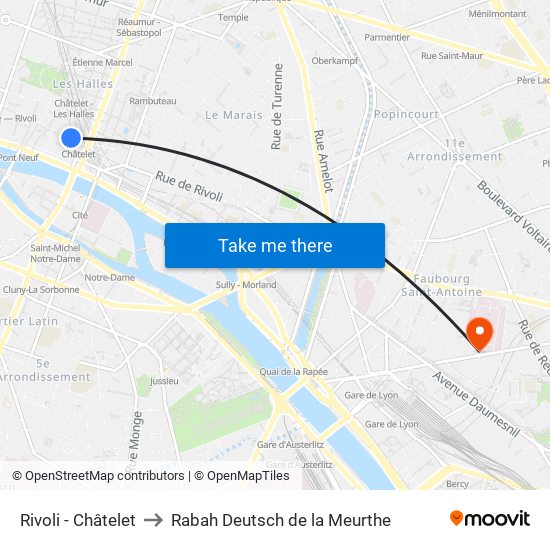 Rivoli - Châtelet to Rabah Deutsch de la Meurthe map