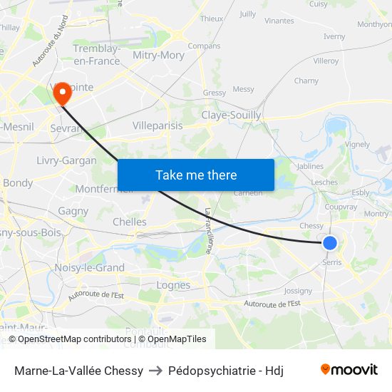 Marne-La-Vallée Chessy to Pédopsychiatrie - Hdj map