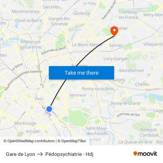 Gare de Lyon to Pédopsychiatrie - Hdj map