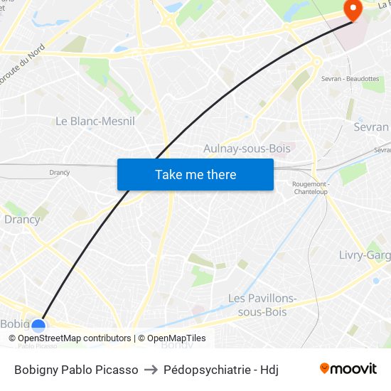 Bobigny Pablo Picasso to Pédopsychiatrie - Hdj map