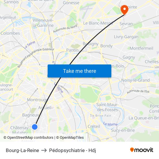 Bourg-La-Reine to Pédopsychiatrie - Hdj map