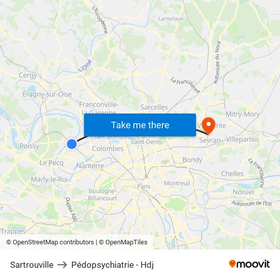 Sartrouville to Pédopsychiatrie - Hdj map