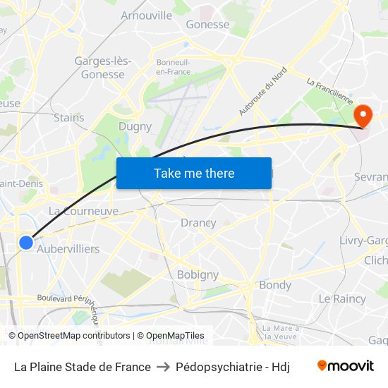 La Plaine Stade de France to Pédopsychiatrie - Hdj map