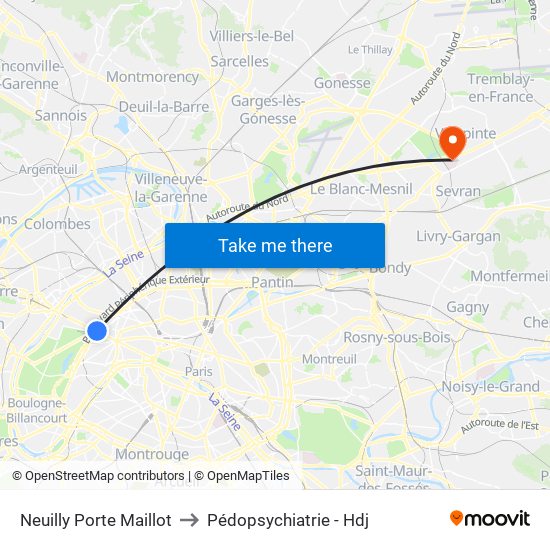 Neuilly Porte Maillot to Pédopsychiatrie - Hdj map