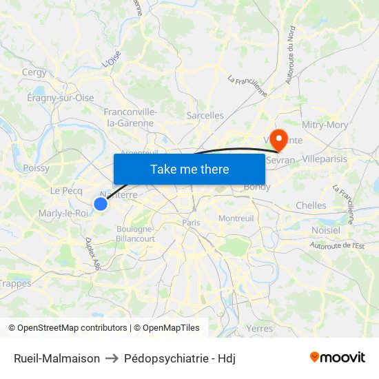 Rueil-Malmaison to Pédopsychiatrie - Hdj map