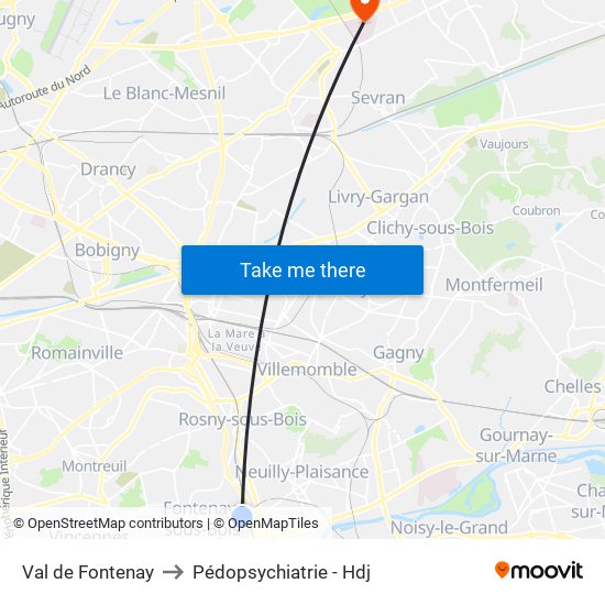 Val de Fontenay to Pédopsychiatrie - Hdj map