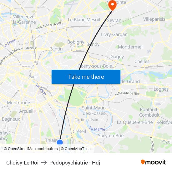 Choisy-Le-Roi to Pédopsychiatrie - Hdj map