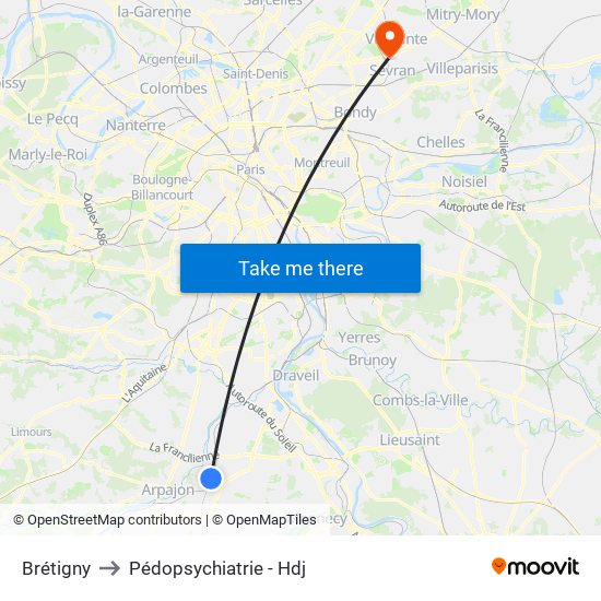 Brétigny to Pédopsychiatrie - Hdj map