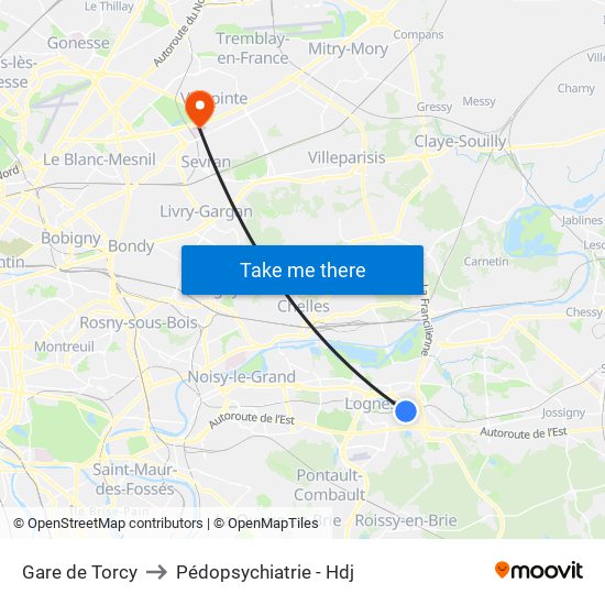Gare de Torcy to Pédopsychiatrie - Hdj map