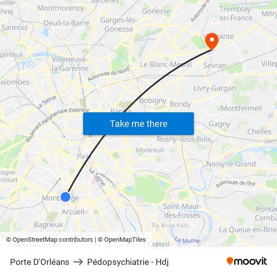 Porte D'Orléans to Pédopsychiatrie - Hdj map