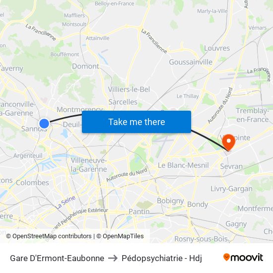 Gare D'Ermont-Eaubonne to Pédopsychiatrie - Hdj map