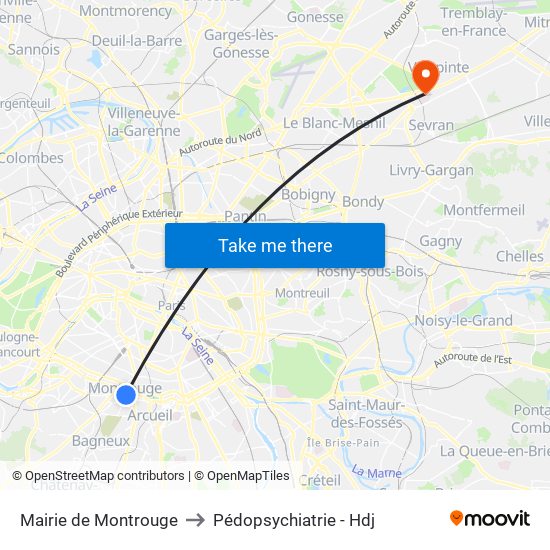 Mairie de Montrouge to Pédopsychiatrie - Hdj map