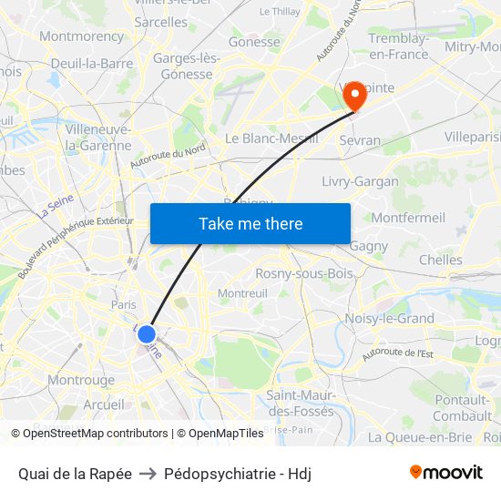 Quai de la Rapée to Pédopsychiatrie - Hdj map