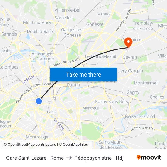 Gare Saint-Lazare - Rome to Pédopsychiatrie - Hdj map