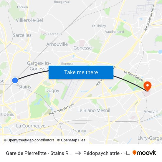 Gare de Pierrefitte - Stains RER to Pédopsychiatrie - Hdj map