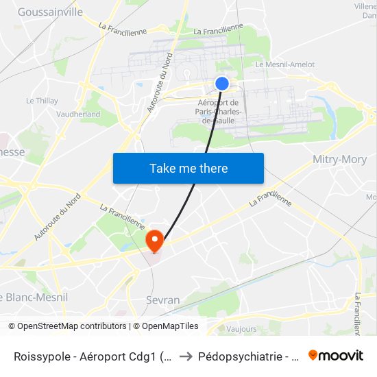 Roissypole - Aéroport Cdg1 (G1) to Pédopsychiatrie - Hdj map
