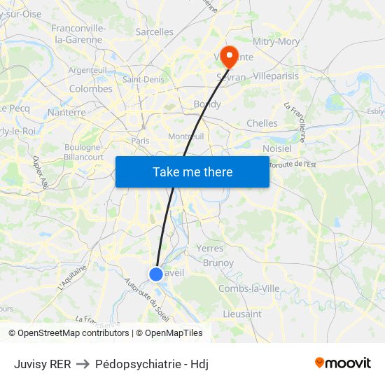 Juvisy RER to Pédopsychiatrie - Hdj map