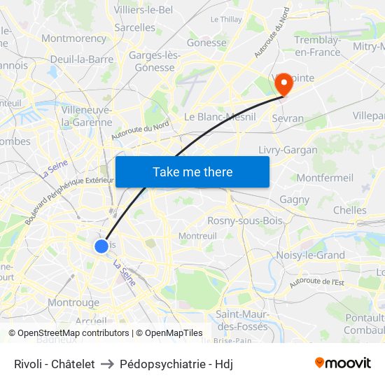 Rivoli - Châtelet to Pédopsychiatrie - Hdj map