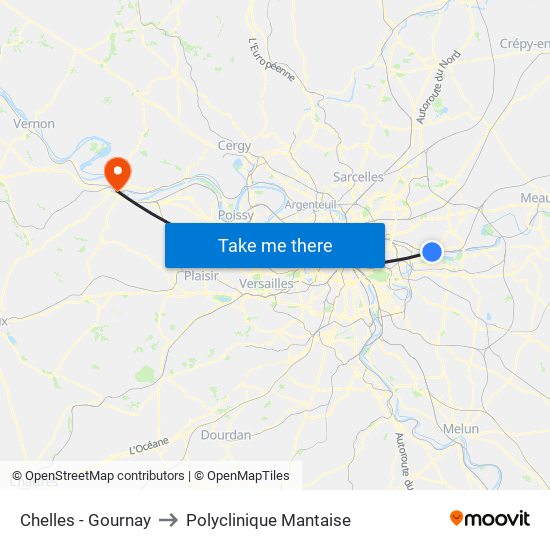 Chelles - Gournay to Polyclinique Mantaise map