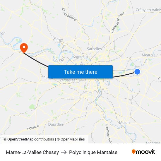 Marne-La-Vallée Chessy to Polyclinique Mantaise map