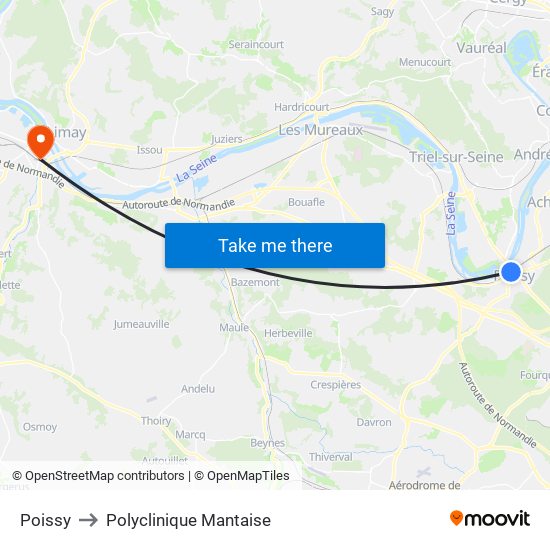 Poissy to Polyclinique Mantaise map