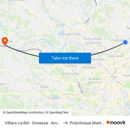 Villiers-Le-Bel - Gonesse - Arnouville to Polyclinique Mantaise map