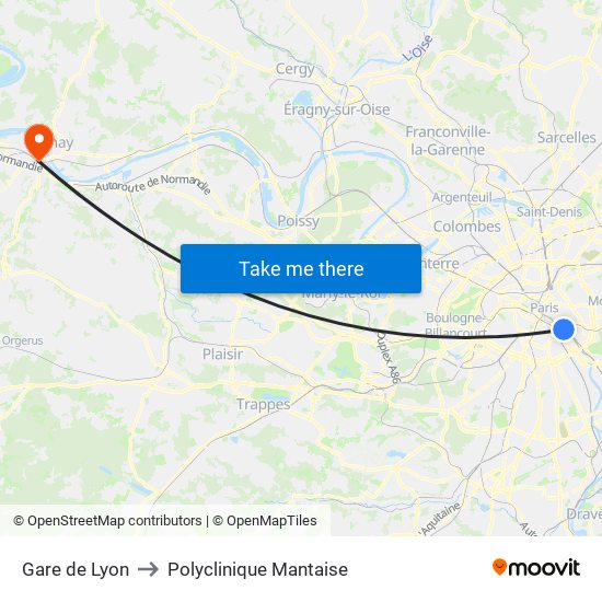 Gare de Lyon to Polyclinique Mantaise map