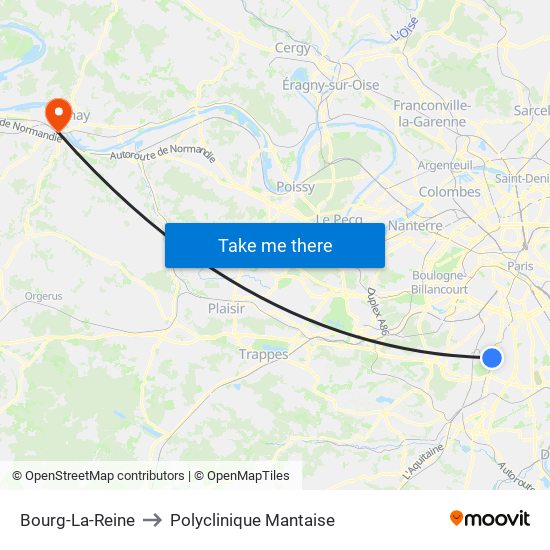 Bourg-La-Reine to Polyclinique Mantaise map