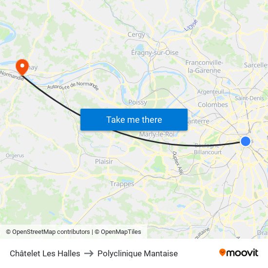 Châtelet Les Halles to Polyclinique Mantaise map