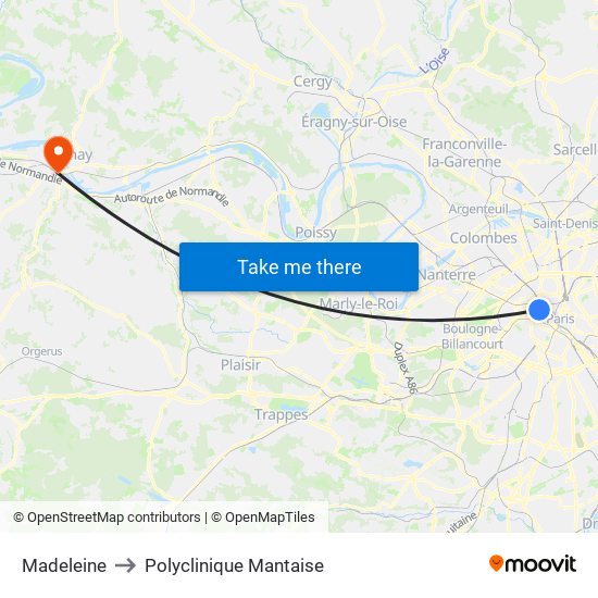 Madeleine to Polyclinique Mantaise map