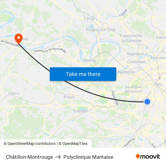 Châtillon-Montrouge to Polyclinique Mantaise map