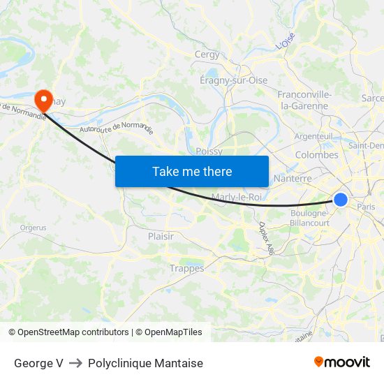 George V to Polyclinique Mantaise map