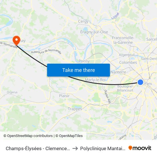 Champs-Élysées - Clemenceau to Polyclinique Mantaise map