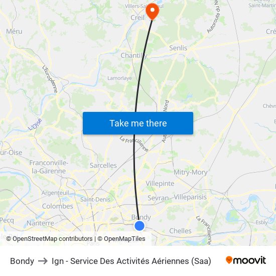 Bondy to Ign - Service Des Activités Aériennes (Saa) map
