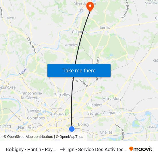 Bobigny - Pantin - Raymond Queneau to Ign - Service Des Activités Aériennes (Saa) map