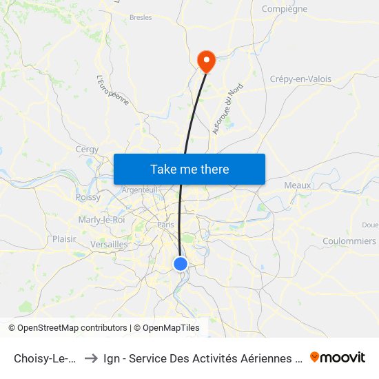 Choisy-Le-Roi to Ign - Service Des Activités Aériennes (Saa) map