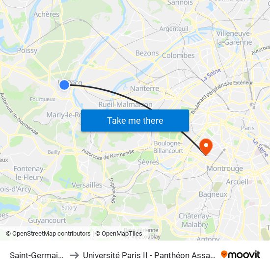 Saint-Germain-En-Laye to Université Paris II - Panthéon Assas - Centre Vaugirard map