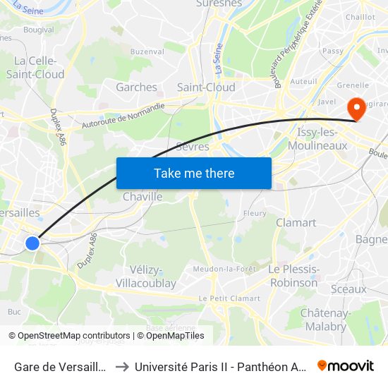 Gare de Versailles - Chantiers to Université Paris II - Panthéon Assas - Centre Vaugirard map