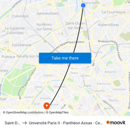 Saint-Denis to Université Paris II - Panthéon Assas - Centre Vaugirard map