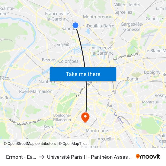 Ermont - Eaubonne to Université Paris II - Panthéon Assas - Centre Vaugirard map