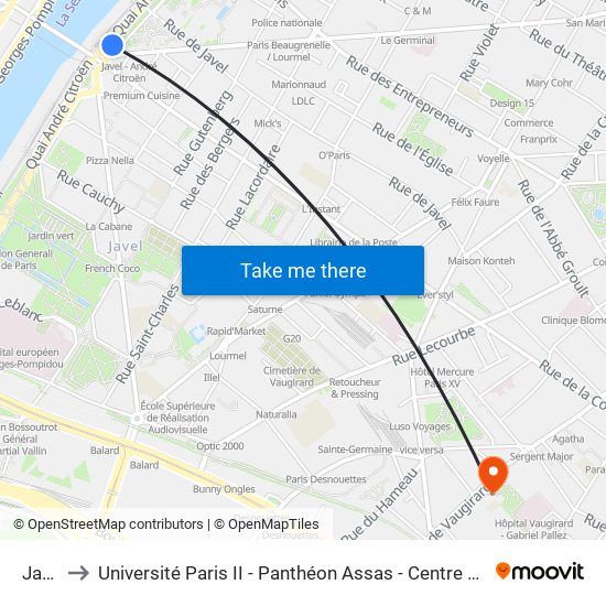Javel to Université Paris II - Panthéon Assas - Centre Vaugirard map