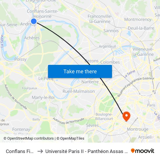 Conflans Fin D'Oise to Université Paris II - Panthéon Assas - Centre Vaugirard map